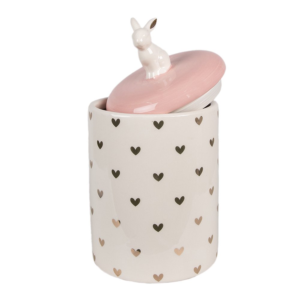 Stock Jar Kaninchen Ø 13x30 cm rosa weißer Keramikherz -Herzensgläser Deckel