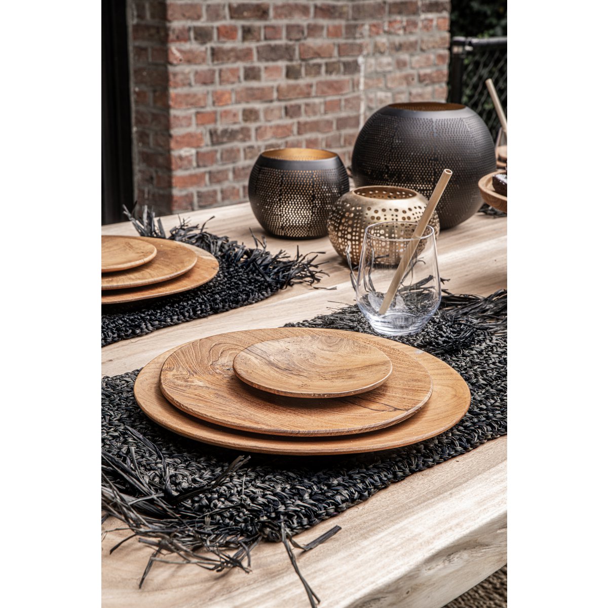 Das Fransen-Raffia-Tischset rechteckig - schwarz