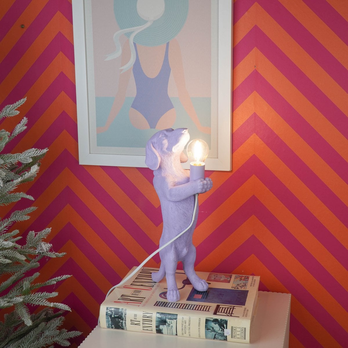 Tischlampe - Dackel - Polyresin - E14 - Lila - 10x15x38cm