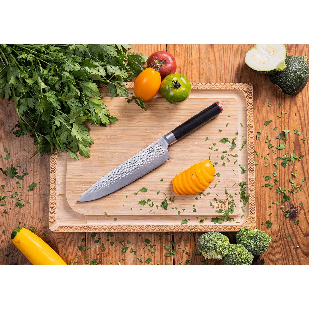 Messer - Gyuto (Kochmesser) mit Bambus-Saya und Bambusbox - 200-mm-Klinge
