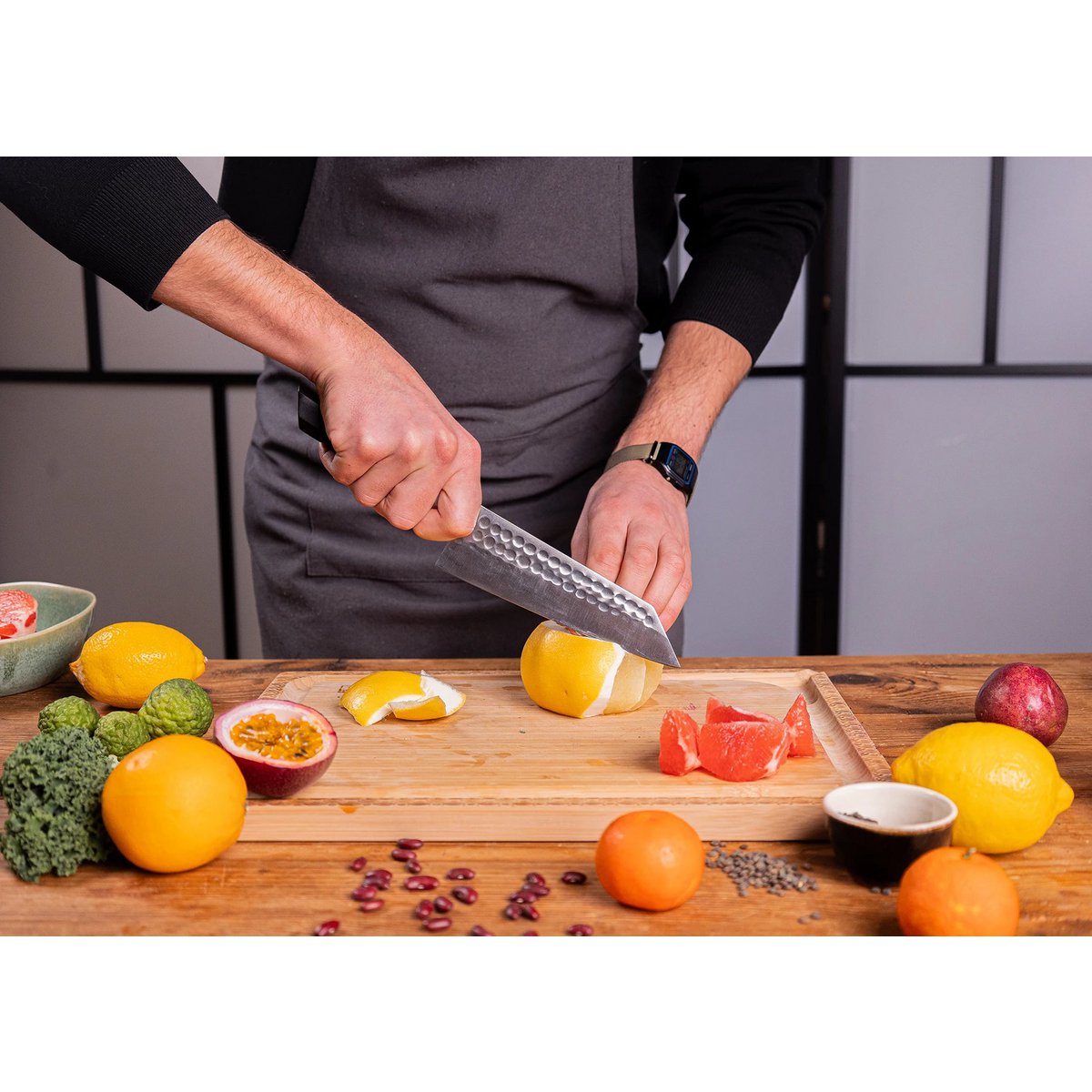 Messer - Bunka Santoku mit Bambus-Saya und Bambusbox - 170-mm-Klinge