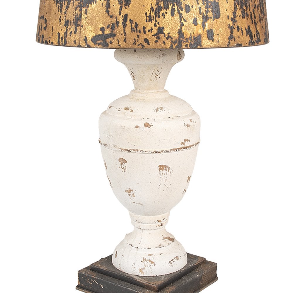 Tischlampe Ø 36x65 cm Beige Schwarz Holz Schreibtischlampe