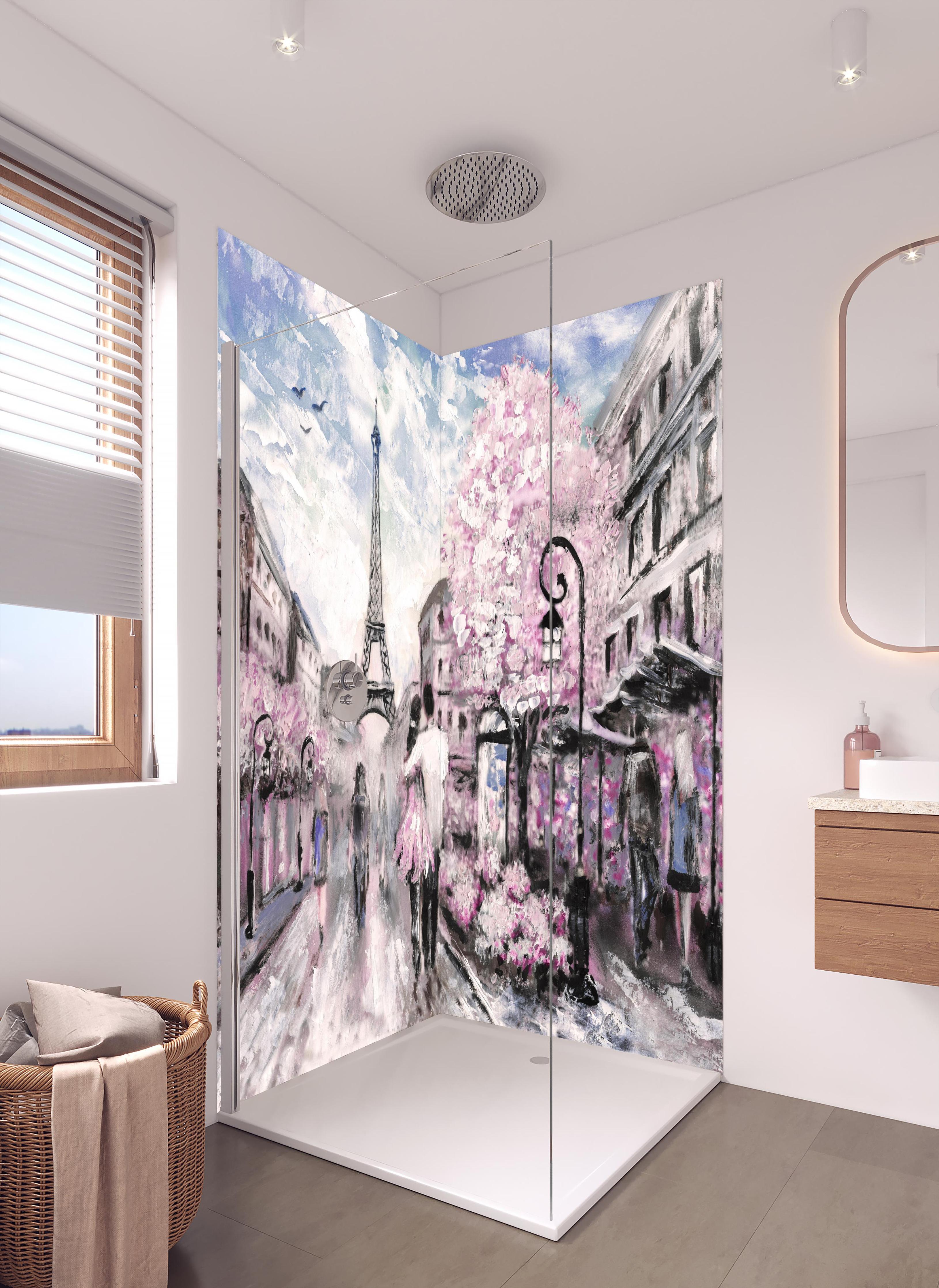 Duschrückwand - Ölgemälde vom romantisierten Paris