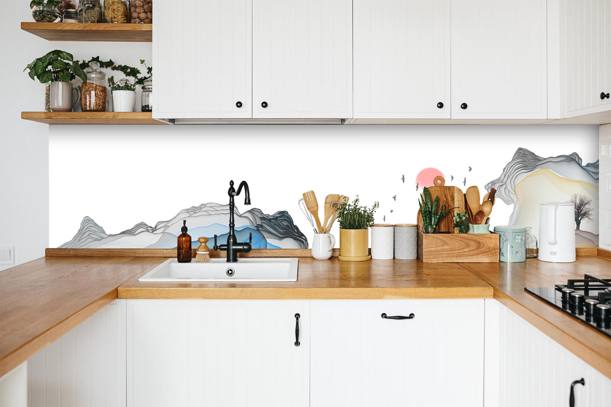 Küchenrückwand - Modernes Wasserfarben Gemälde Boot Vögel See